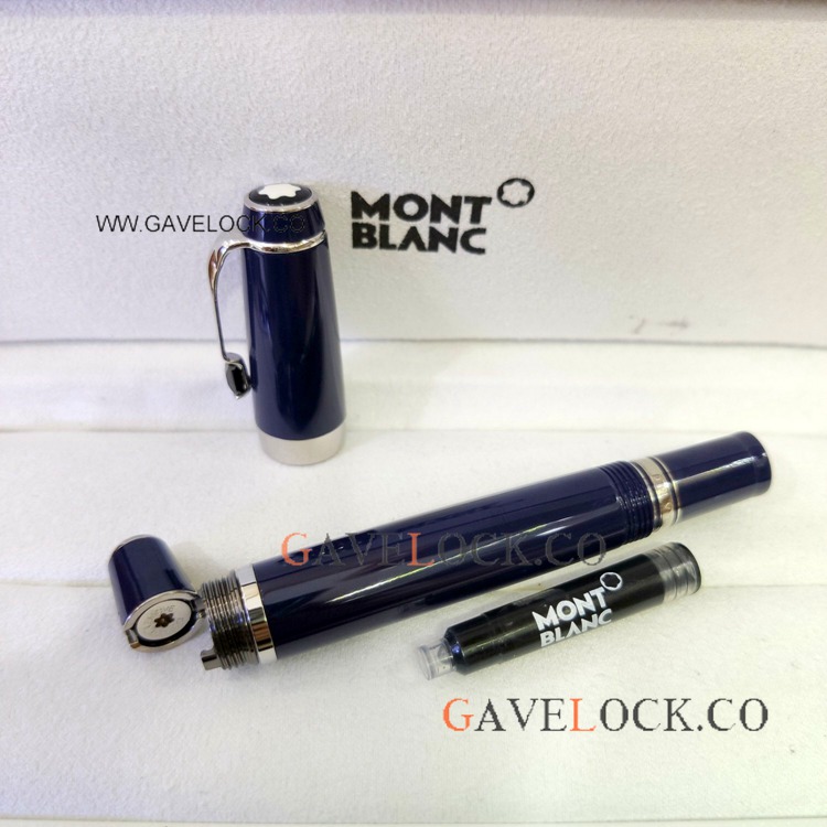 Luxury Boheme Retractable Fountain Pen Blue And Silver Pen